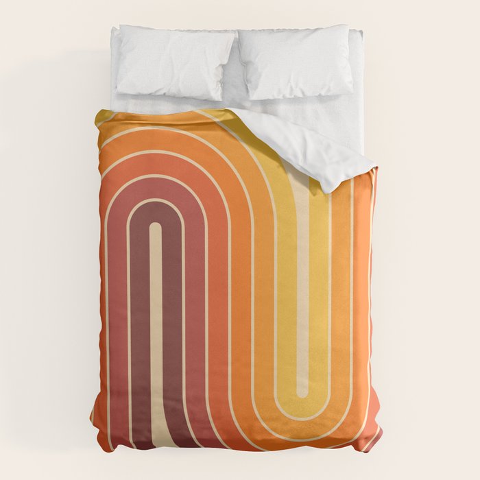 70s Retro Vintage Style Geometric Design 371 Autumn Duvet Cover