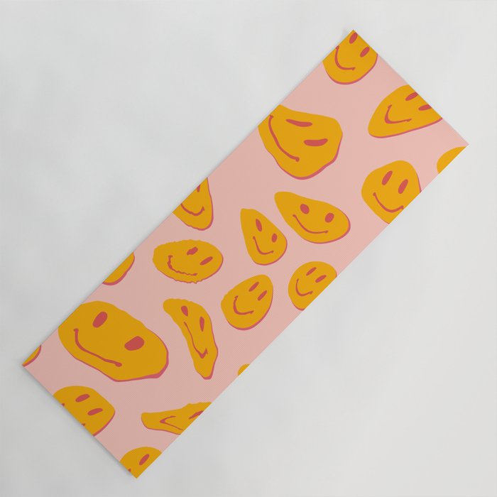 70s retro yellow smile face illustration  Yoga Mat