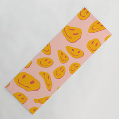 70s retro yellow smile face illustration  Yoga Mat