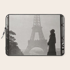 1920 Woman at the Gate, Eiffel Tower black and white photography / jazz age black & white photograph Laptop Sleeve