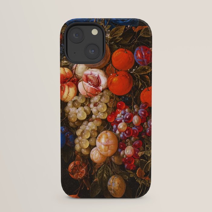 A festoon of fruit hanging from a blue ribbon 1670 still life portrait painting by Cornelis de Heem iPhone Case