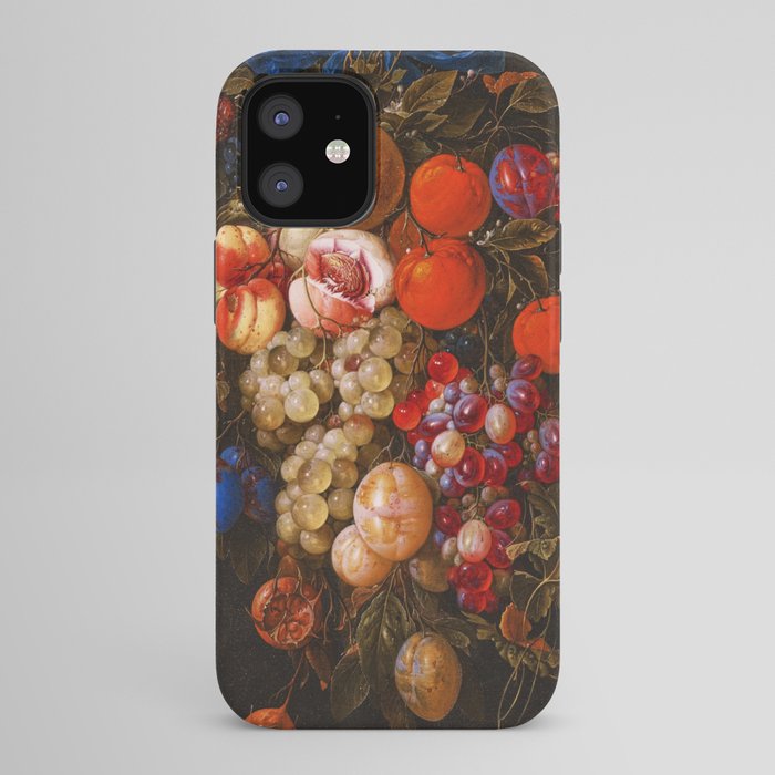 A festoon of fruit hanging from a blue ribbon 1670 still life portrait painting by Cornelis de Heem iPhone Case