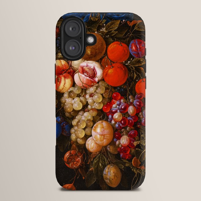 A festoon of fruit hanging from a blue ribbon 1670 still life portrait painting by Cornelis de Heem iPhone Case