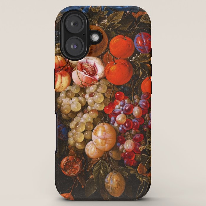 A festoon of fruit hanging from a blue ribbon 1670 still life portrait painting by Cornelis de Heem iPhone Case