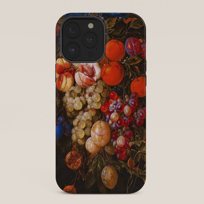 A festoon of fruit hanging from a blue ribbon 1670 still life portrait painting by Cornelis de Heem iPhone Case