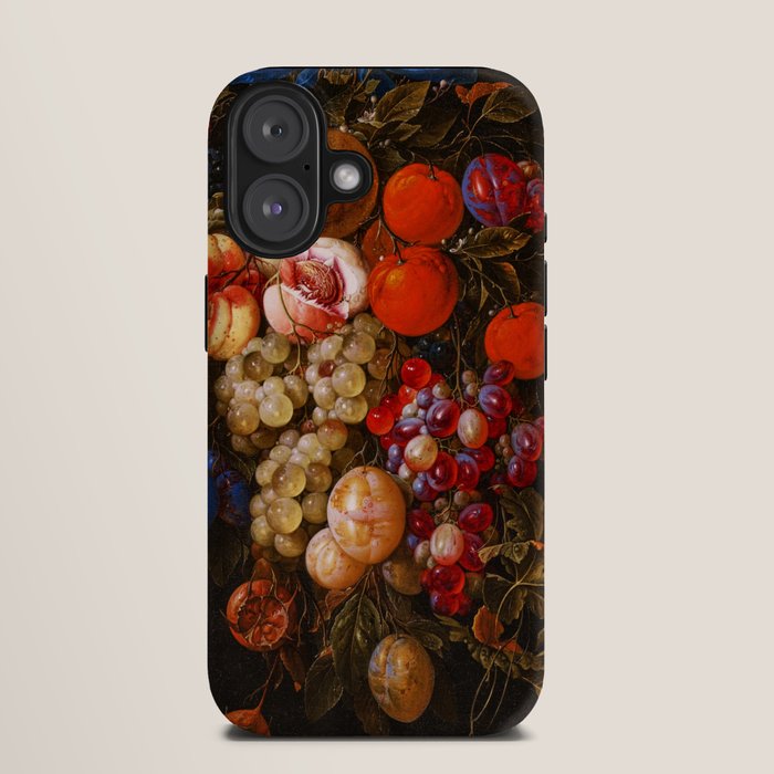 A festoon of fruit hanging from a blue ribbon 1670 still life portrait painting by Cornelis de Heem iPhone Case
