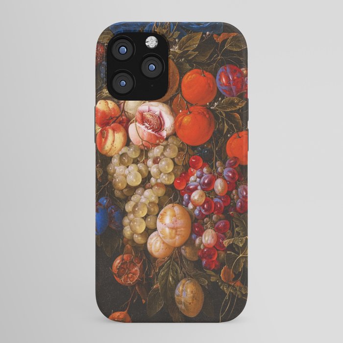 A festoon of fruit hanging from a blue ribbon 1670 still life portrait painting by Cornelis de Heem iPhone Case