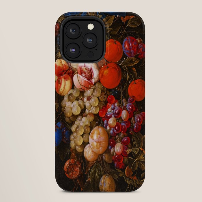 A festoon of fruit hanging from a blue ribbon 1670 still life portrait painting by Cornelis de Heem iPhone Case