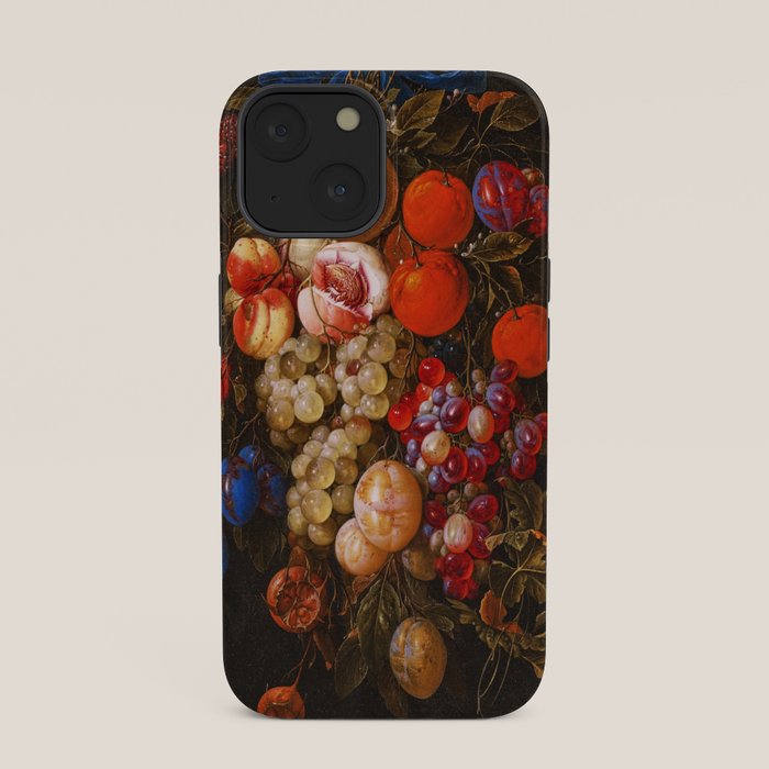A festoon of fruit hanging from a blue ribbon 1670 still life portrait painting by Cornelis de Heem iPhone Case