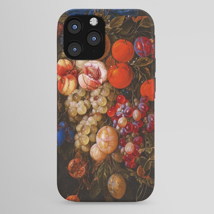 A festoon of fruit hanging from a blue ribbon 1670 still life portrait painting by Cornelis de Heem iPhone Case