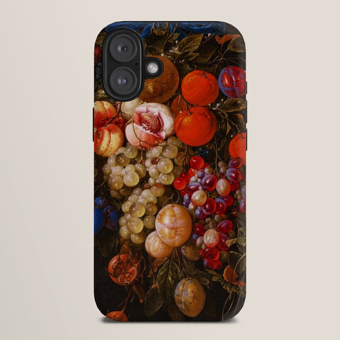 A festoon of fruit hanging from a blue ribbon 1670 still life portrait painting by Cornelis de Heem iPhone Case