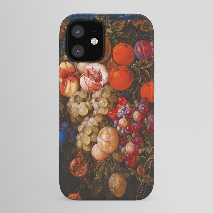 A festoon of fruit hanging from a blue ribbon 1670 still life portrait painting by Cornelis de Heem iPhone Case
