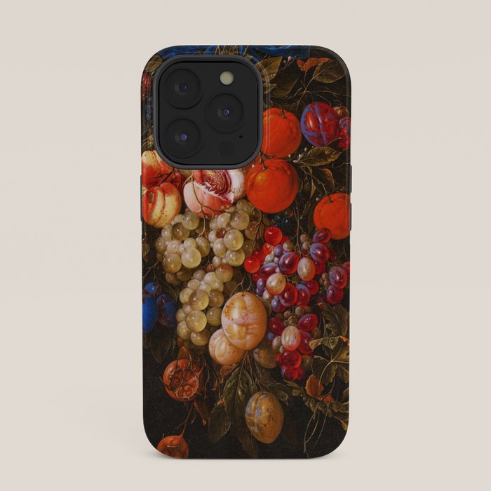 A festoon of fruit hanging from a blue ribbon 1670 still life portrait painting by Cornelis de Heem iPhone Case