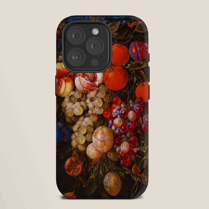 A festoon of fruit hanging from a blue ribbon 1670 still life portrait painting by Cornelis de Heem iPhone Case