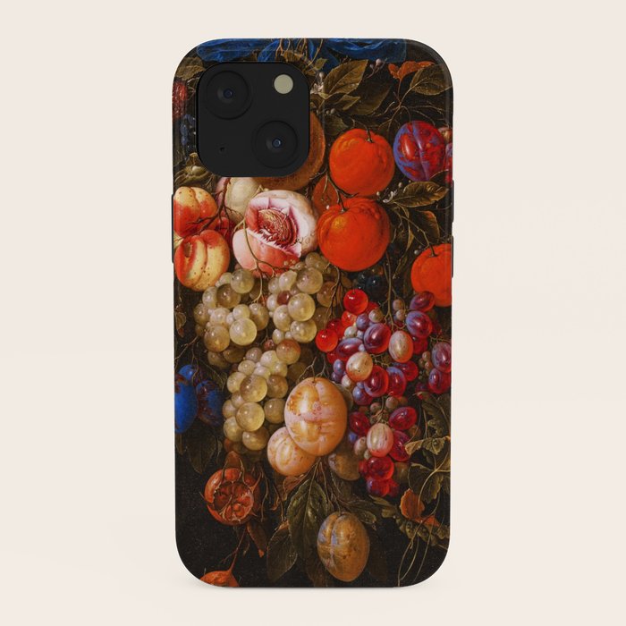 A festoon of fruit hanging from a blue ribbon 1670 still life portrait painting by Cornelis de Heem iPhone Case