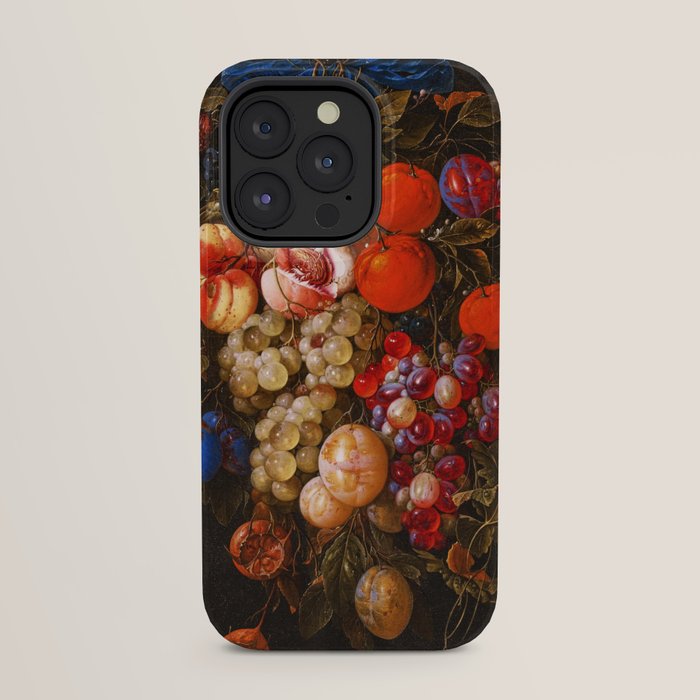A festoon of fruit hanging from a blue ribbon 1670 still life portrait painting by Cornelis de Heem iPhone Case