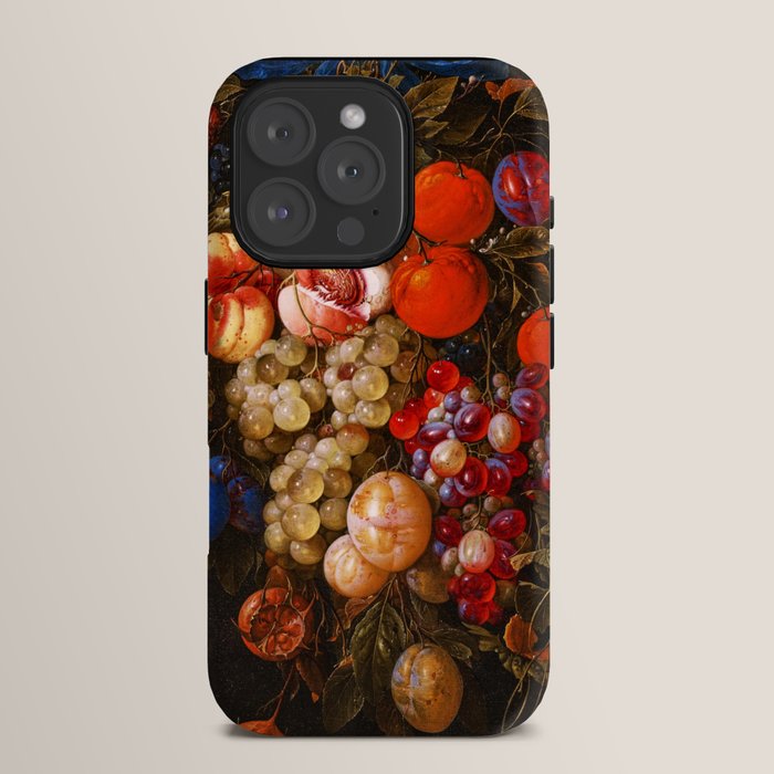 A festoon of fruit hanging from a blue ribbon 1670 still life portrait painting by Cornelis de Heem iPhone Case