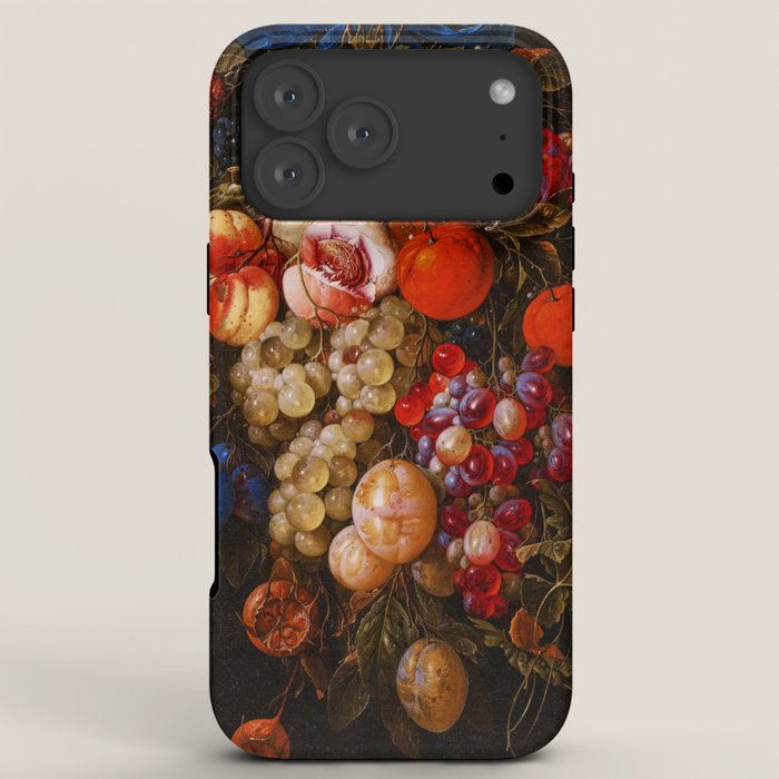 A festoon of fruit hanging from a blue ribbon 1670 still life portrait painting by Cornelis de Heem iPhone Case