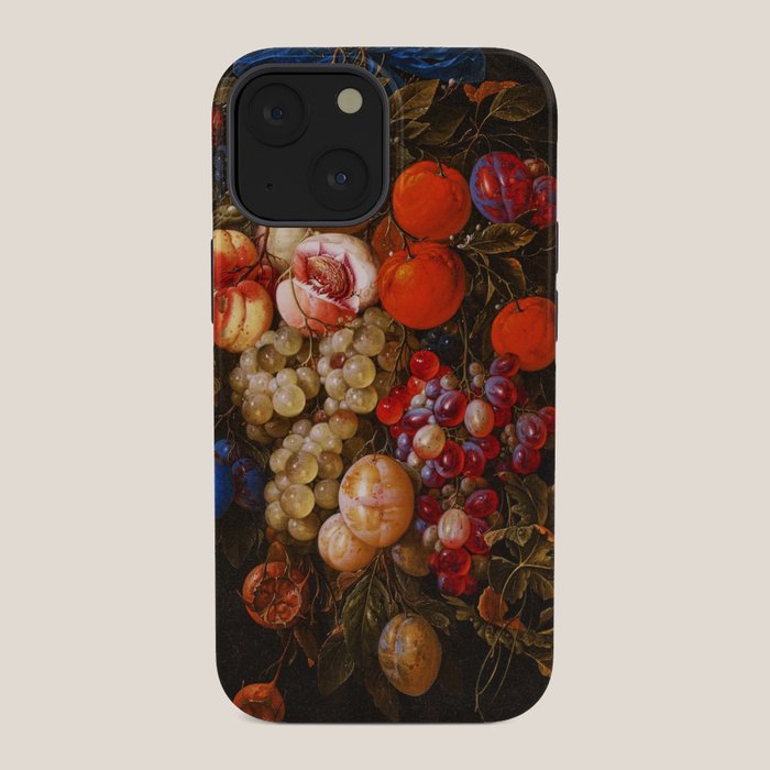 A festoon of fruit hanging from a blue ribbon 1670 still life portrait painting by Cornelis de Heem iPhone Case