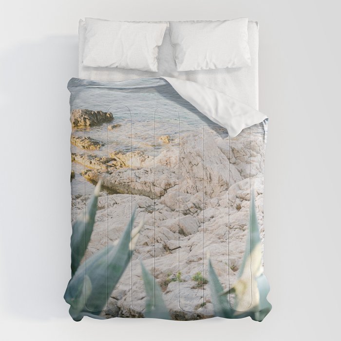 A few steps from the ocean | Fine art Croatia travel photography print | Coastal sea wall art Comforter