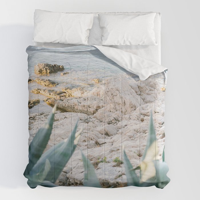 A few steps from the ocean | Fine art Croatia travel photography print | Coastal sea wall art Comforter
