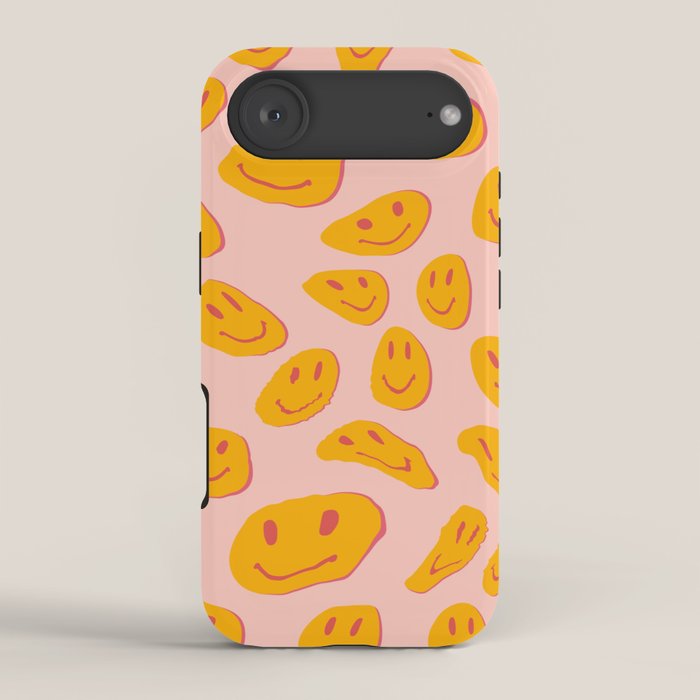 70s retro yellow smile face illustration  iPhone Case