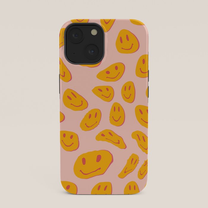 70s retro yellow smile face illustration  iPhone Case