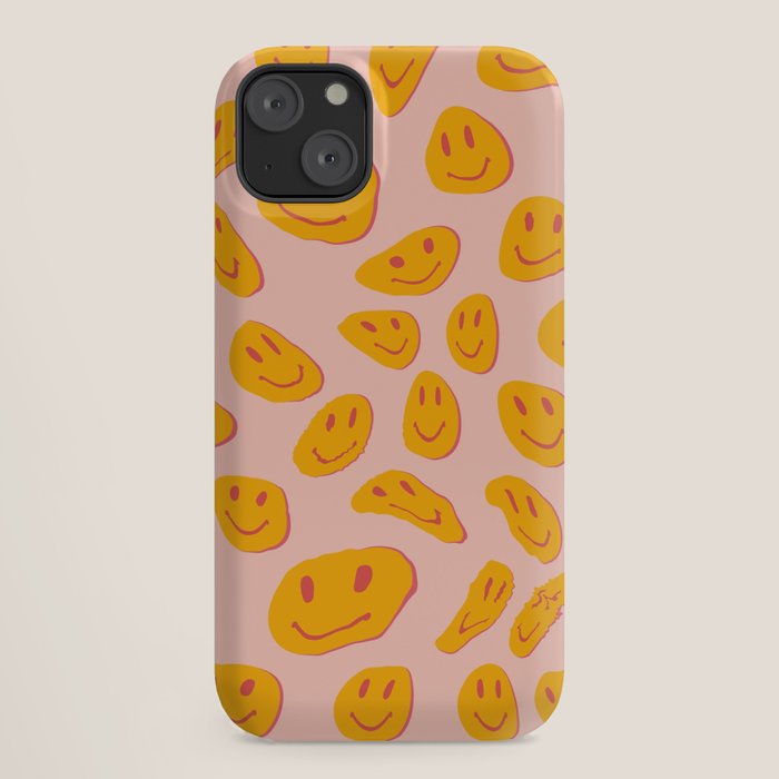 70s retro yellow smile face illustration  iPhone Case