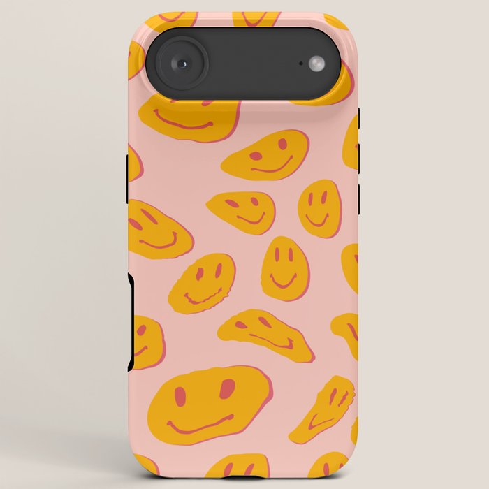 70s retro yellow smile face illustration  iPhone Case