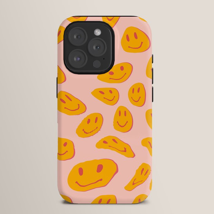 70s retro yellow smile face illustration  iPhone Case