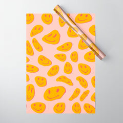 70s retro yellow smile face illustration  Wrapping Paper