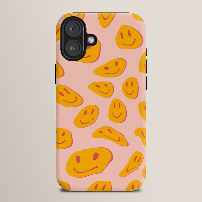 70s retro yellow smile face illustration  iPhone Case