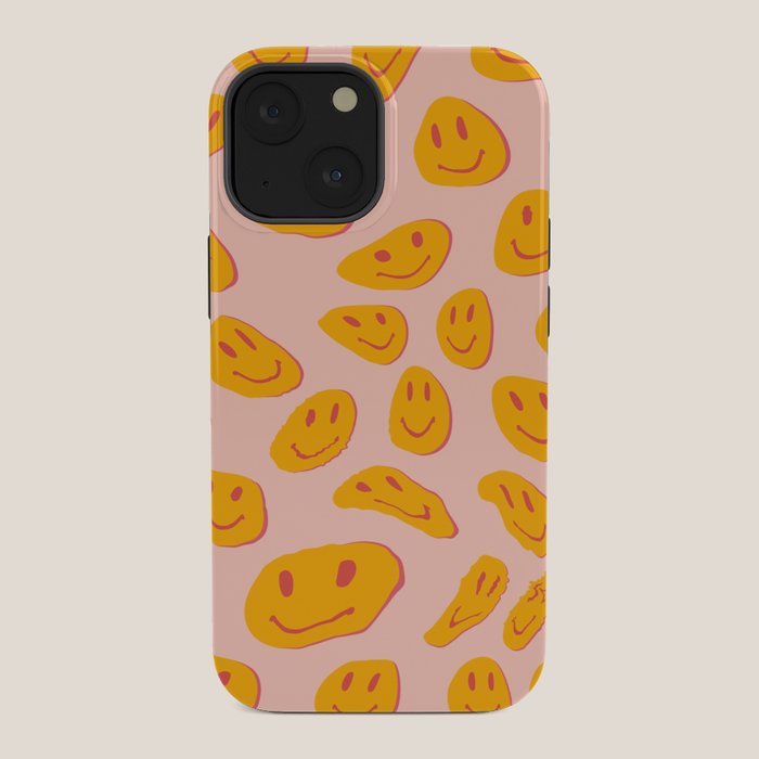 70s retro yellow smile face illustration  iPhone Case