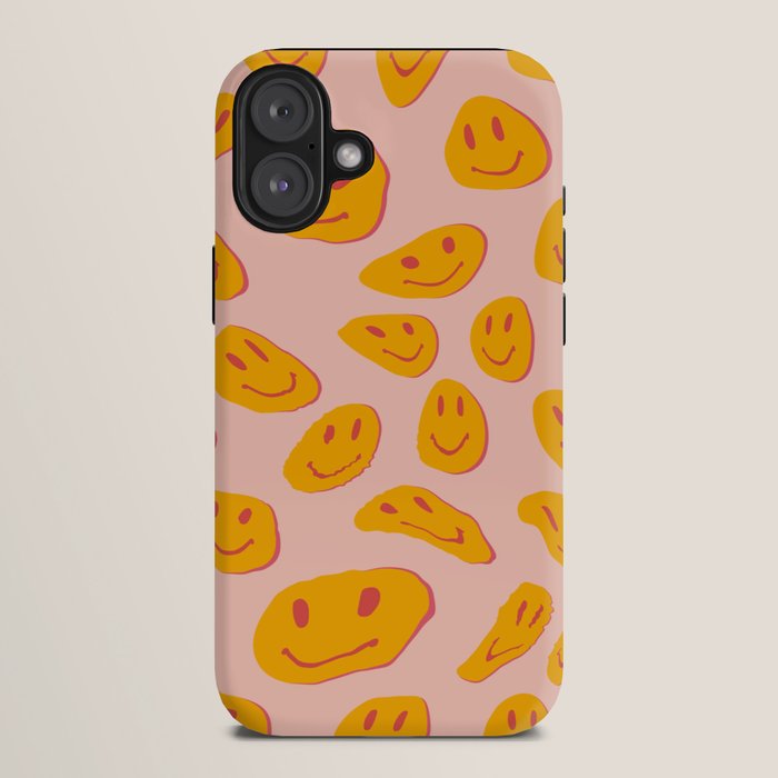70s retro yellow smile face illustration  iPhone Case