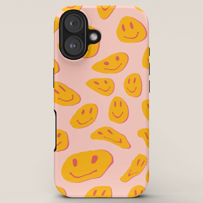 70s retro yellow smile face illustration  iPhone Case