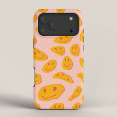 70s retro yellow smile face illustration  iPhone Case