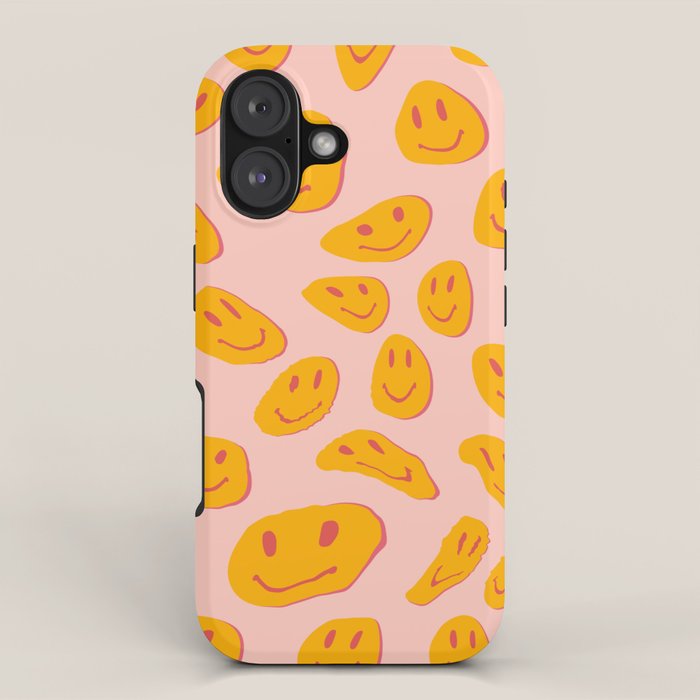 70s retro yellow smile face illustration  iPhone Case