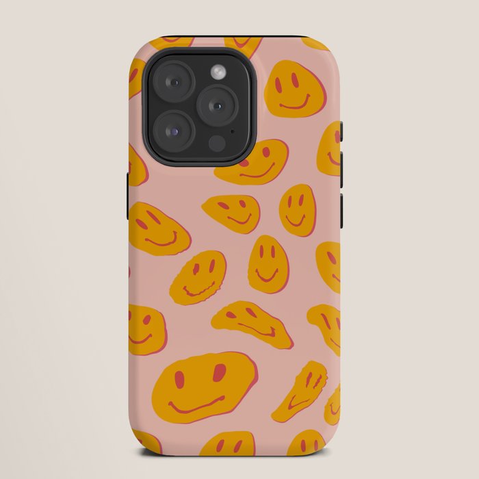 70s retro yellow smile face illustration  iPhone Case