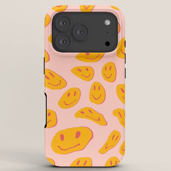 70s retro yellow smile face illustration  iPhone Case