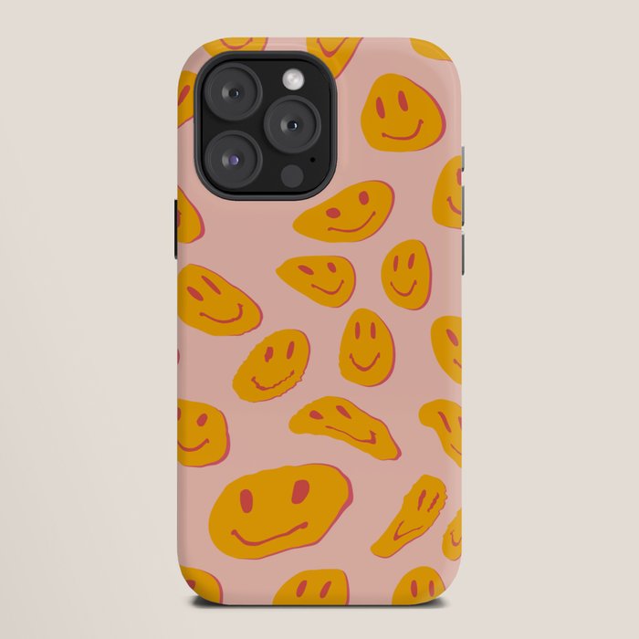 70s retro yellow smile face illustration  iPhone Case