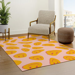 70s retro yellow smile face illustration  Rug