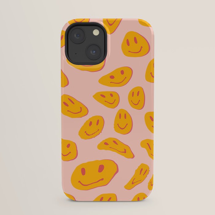70s retro yellow smile face illustration  iPhone Case