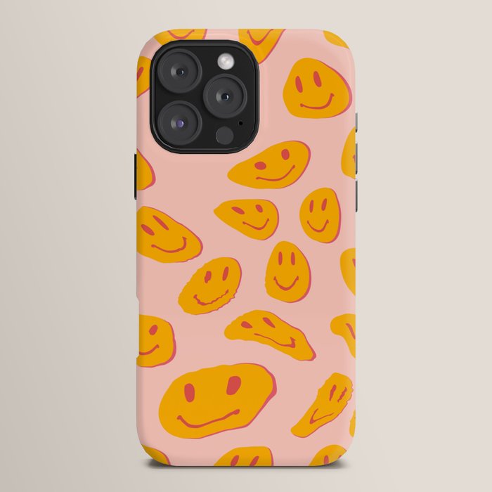70s retro yellow smile face illustration  iPhone Case