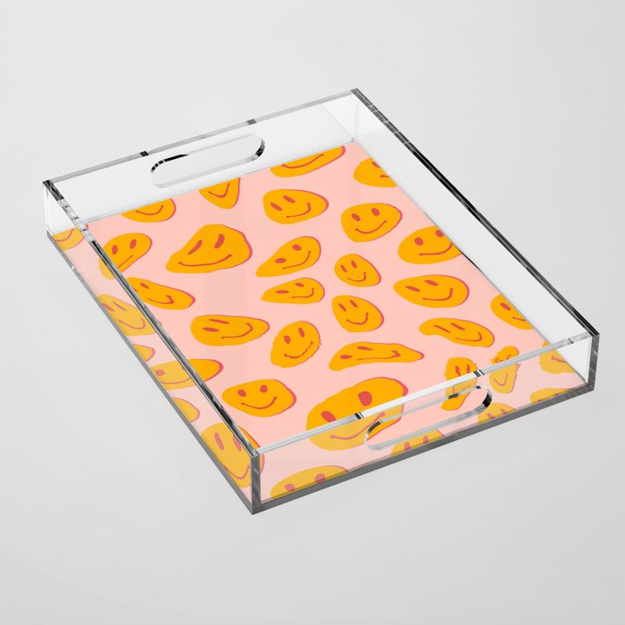 70s retro yellow smile face illustration  Acrylic Tray