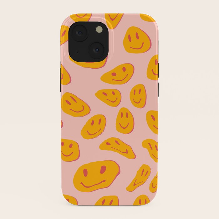 70s retro yellow smile face illustration  iPhone Case