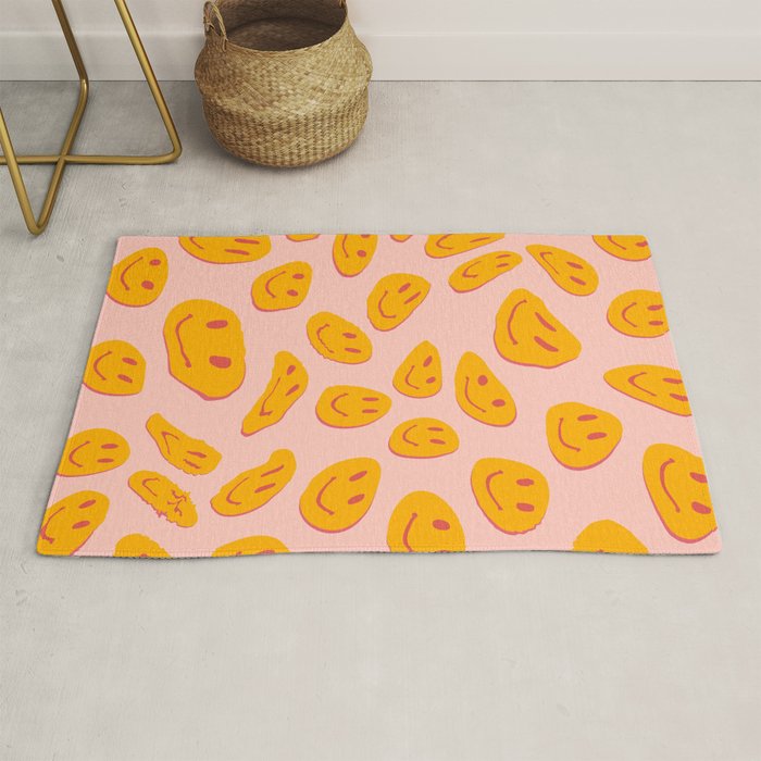 70s retro yellow smile face illustration  Rug