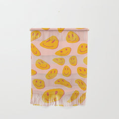 70s retro yellow smile face illustration  Wall Hanging