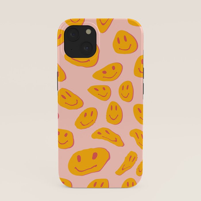 70s retro yellow smile face illustration  iPhone Case