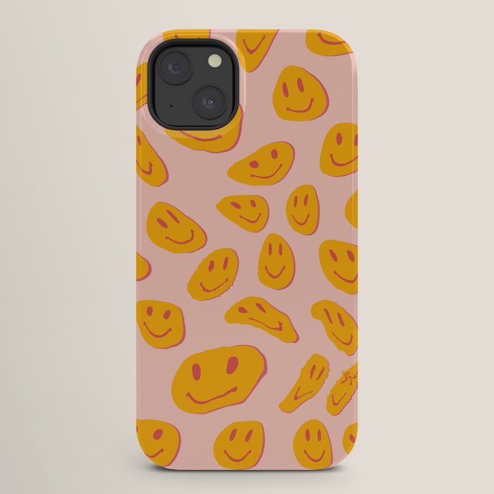 70s retro yellow smile face illustration  iPhone Case
