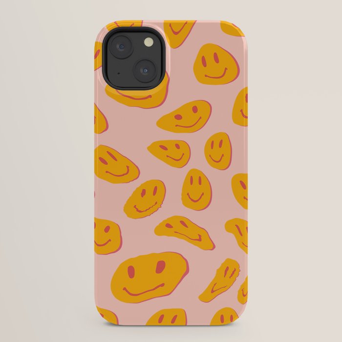70s retro yellow smile face illustration  iPhone Case